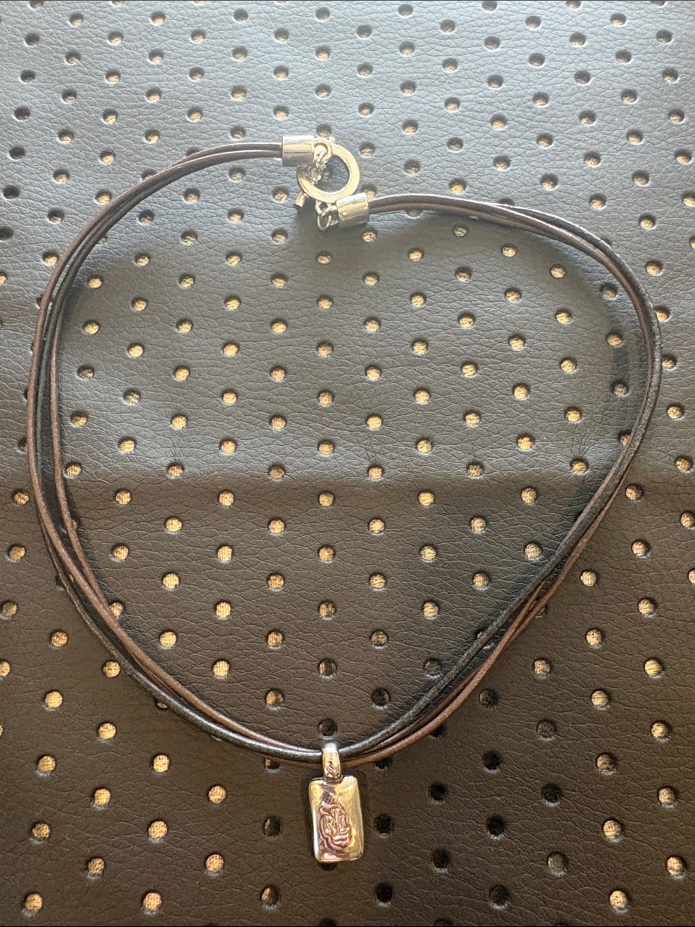 Ralph Lauren Leather Cord Necklace with Silver Pendant - Black/brown